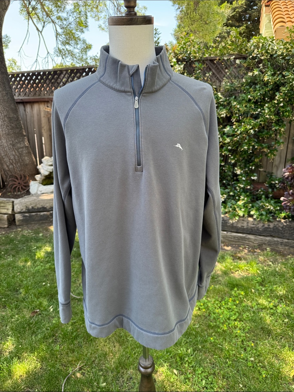 Tommy Bahama Mens Sweater Pullover Size XL Quarter Zip Grey Island Zone